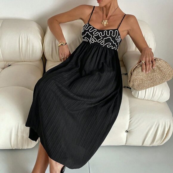 Black Casual Women's Boho Western Festival Cami Dress - Picture 8 of 8